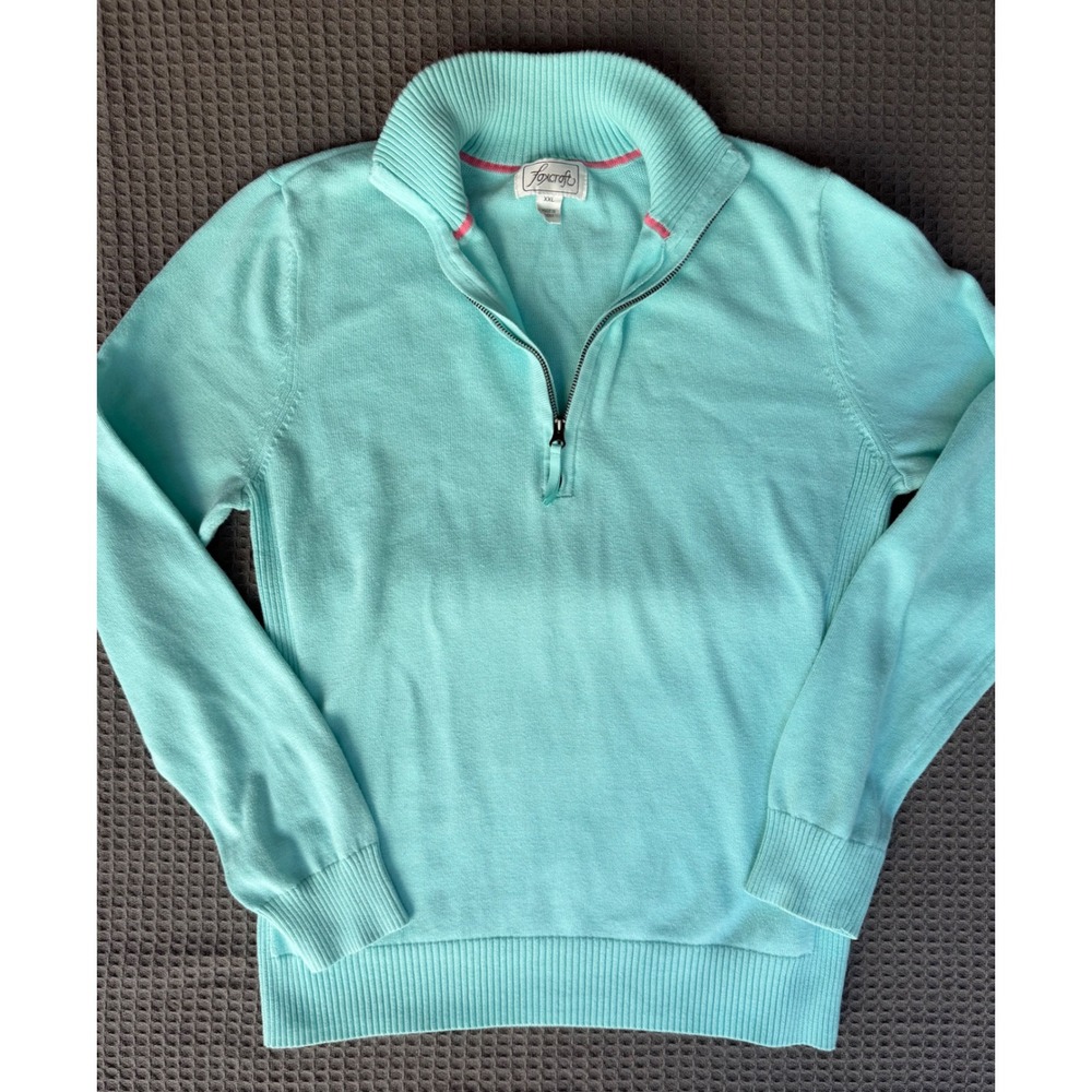 Foxcroft Womens XXL Aqua Blue 100% Supima Cotton Quarter Zip Pullover Sweater